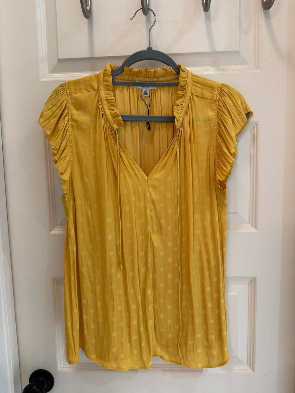 Current Air Los Angeles Yellow Polka Dot Ruffle Sleeve V-Neck Blouse